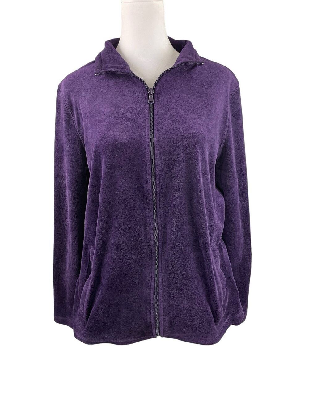 Talbots Small Purple Velour Full Zip Jacket Long Sleeve Pockets Back Elastic